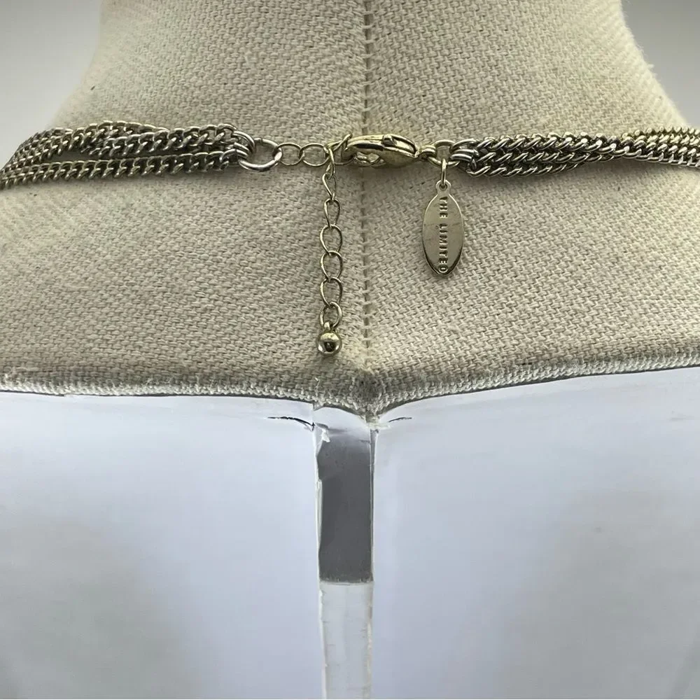 The Limited Gold Tone Blush Angle White Glass Wood Beaded Multi Layered Necklace